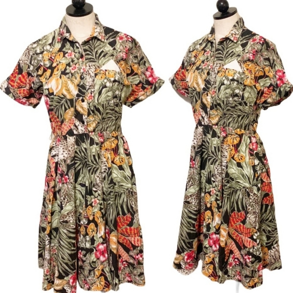 Vintage Safari Print Fit & Flare Dress Size 10